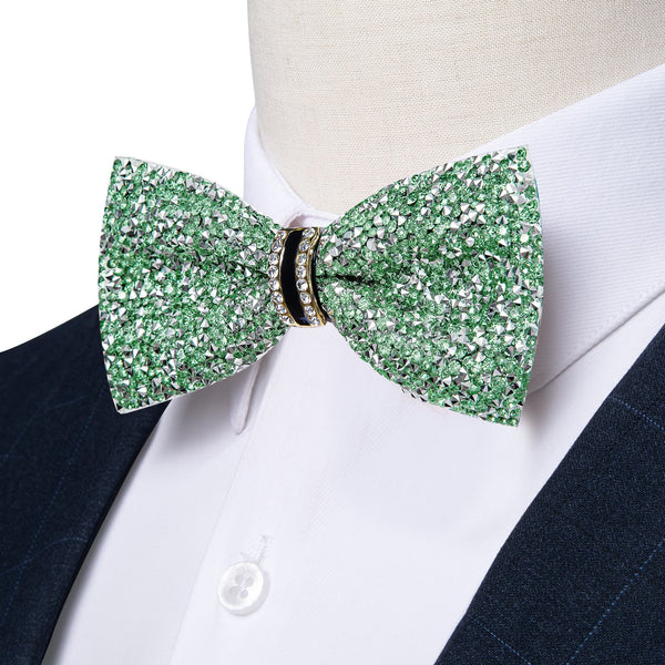 Fashion Apple Green Silver Imitated Rhinestone Bow Ties for Men -Pre Tied Sequin Adjustable Length Bowties for Wedding Party