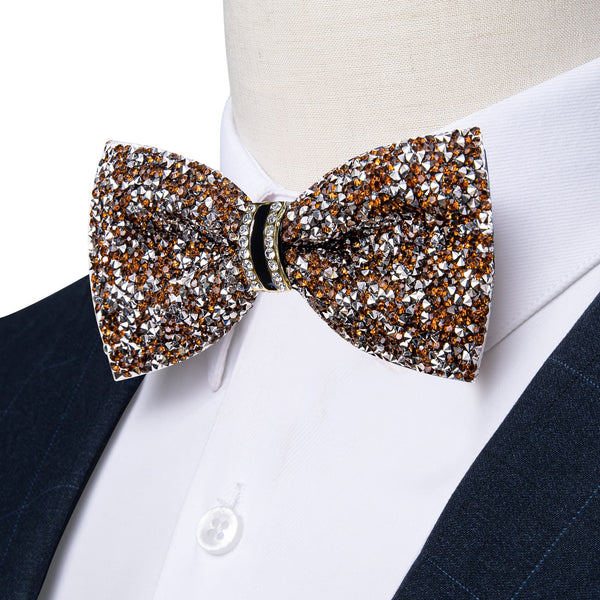 Golden Silver Imitated Rhinestone Bow Ties for Men -Pre Tied Sequin Adjustable Length Bowties for Wedding Party