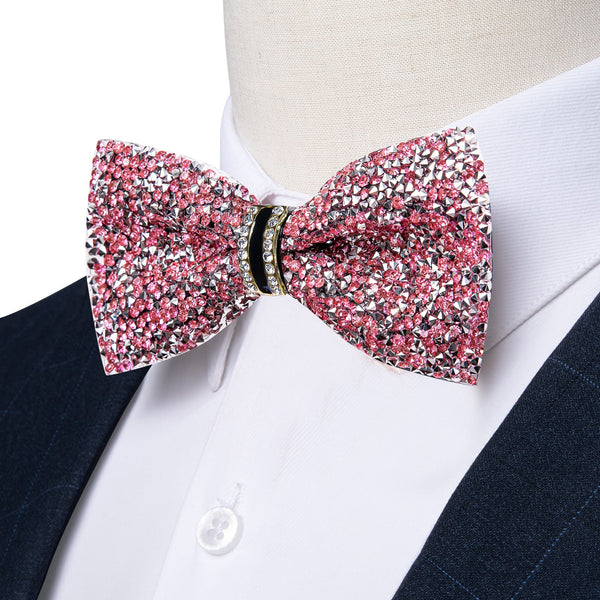 Pink Silver Imitated Rhinestone Bow Ties for Men -Pre Tied Sequin Bowties Men with Adjustable Length for Wedding Party