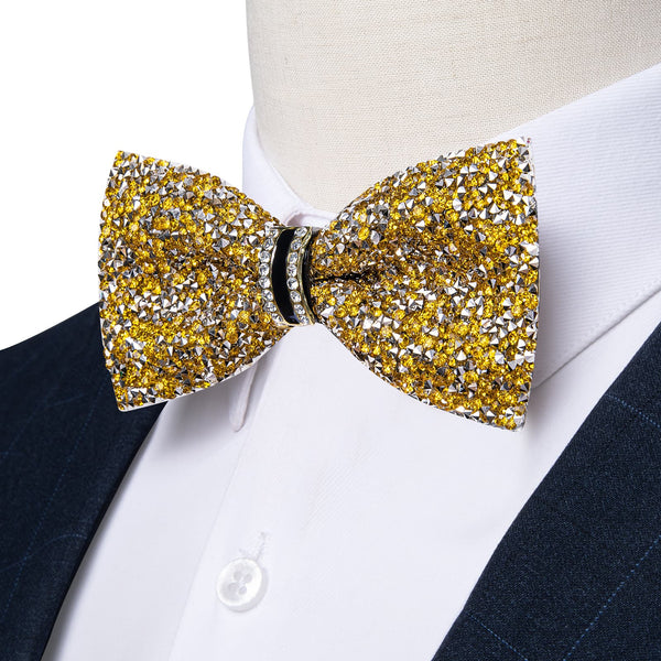 yellow silver mens pre tied bow ties wedding party tuxedo bowtie with Rhinestones Imitated Crystal 