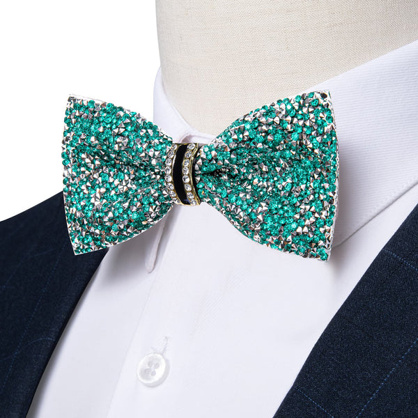 fashion teal green silver pre tied bow ties for mens wedding party tuxedo with Rhinestones Imitated Crystal 