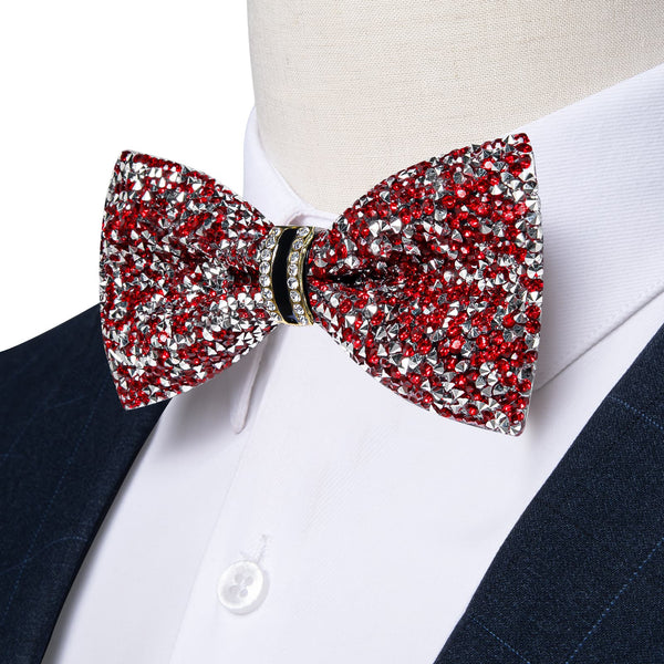 fashion pure red colors pre tied bow ties for men wedding party with Rhinestones Imitated Crystal 