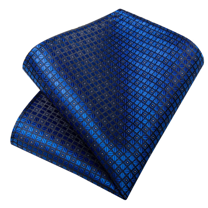 navy blue plaid mens silk suit ties pocket square cufflinks set
