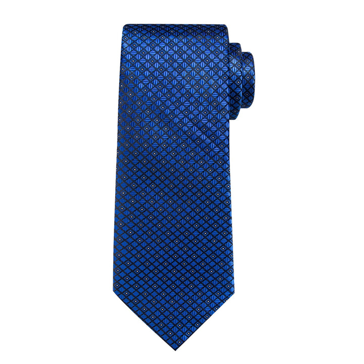 navy blue plaid mens silk suit ties pocket square cufflinks set