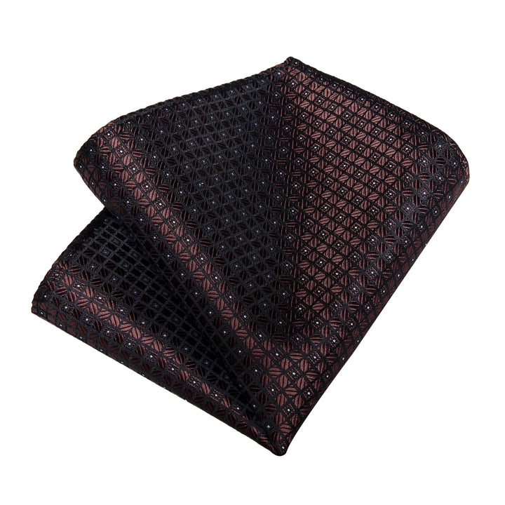 deep brown plaid mens silk dress ties pocket square cufflinks set