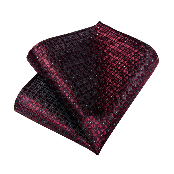 Burgundy Red plaid mens silk ties pocket square cufflinks set