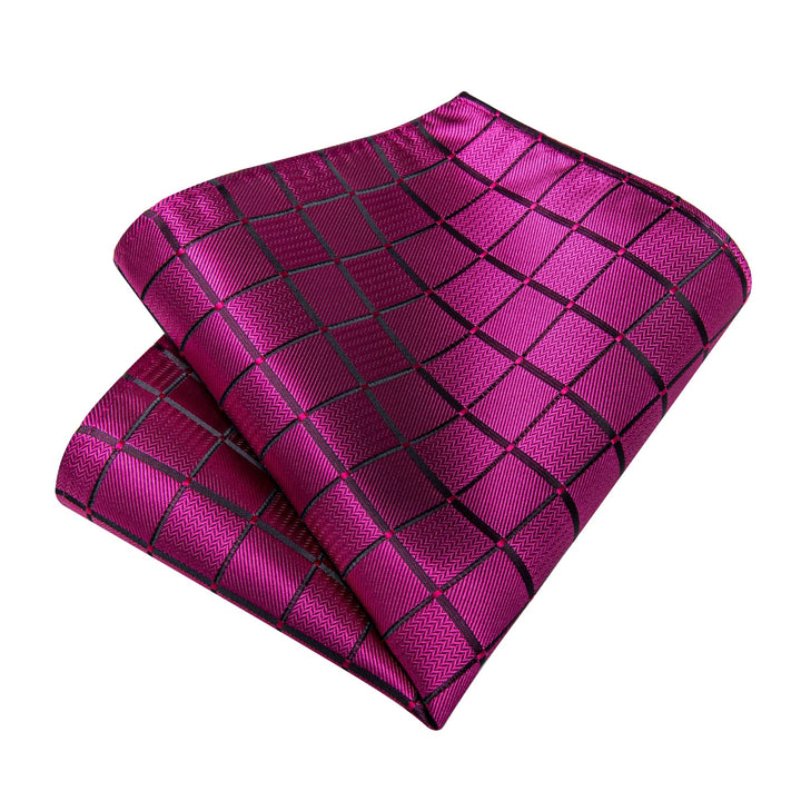 purple pink plaid silk mens business suit ties pocket square cufflinks set