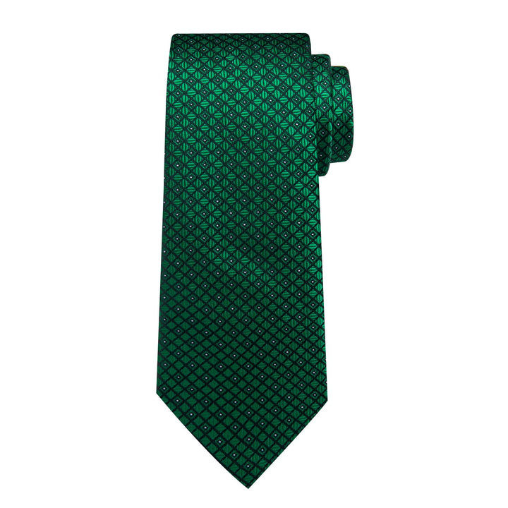 silk plaid Emerald Green tie pocket square cufflinks set for office mens suit
