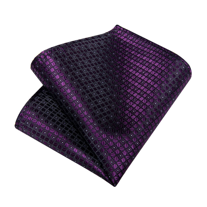 plaid dark purple tie handkerchief cufflinks set for mens suit dress