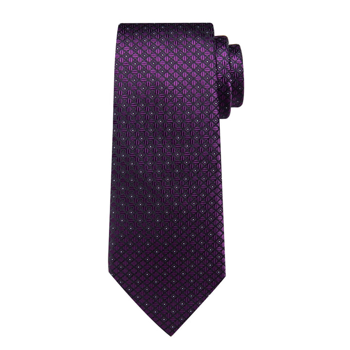 plaid dark purple tie handkerchief cufflinks set for mens suit dress