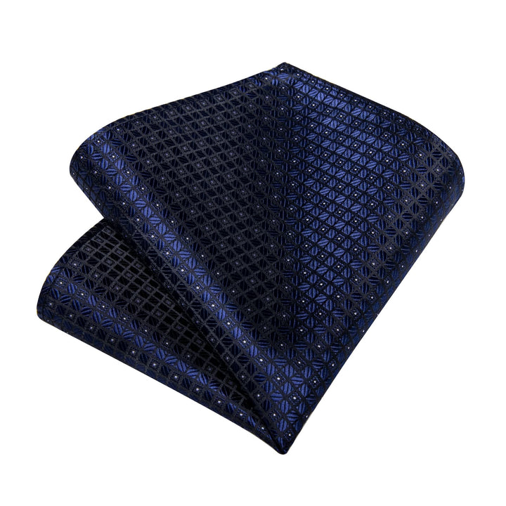 deep blue plaid mens silk tie pocket sqauare cufflinks set for business or wedding
