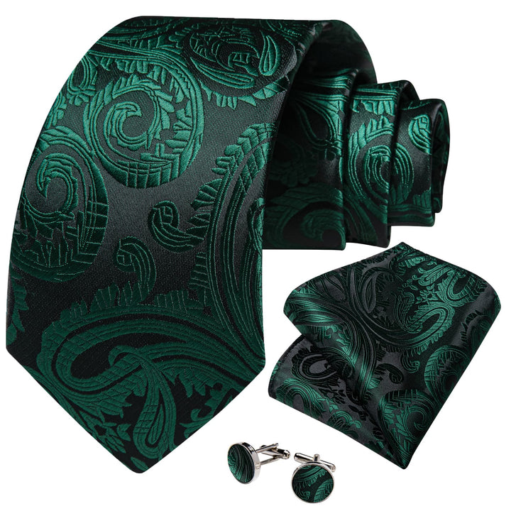 silk mens basil green paisley tie pocket square cufflinks set for office