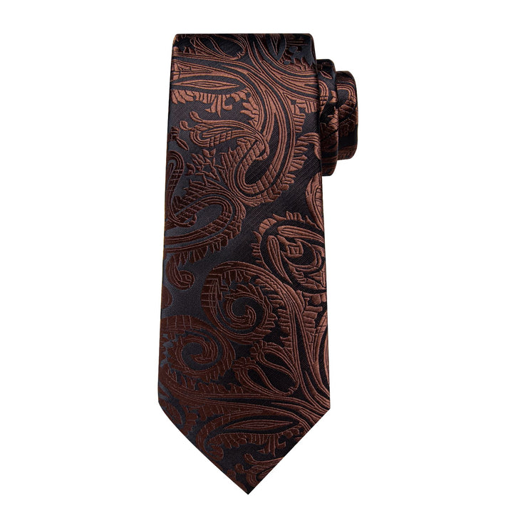 deep brown paisley mens silk office business ties pocket square cufflinks set