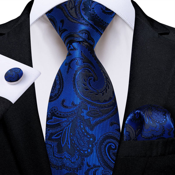 silk mens navy blue floral ties pocket square cufflinks set for office men