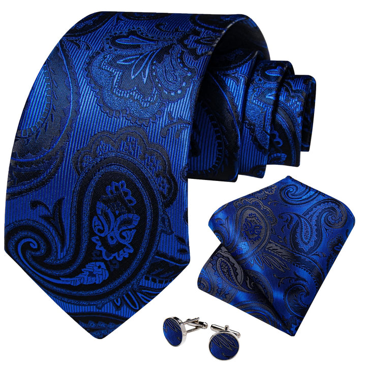 silk mens navy blue floral ties pocket square cufflinks set for office men