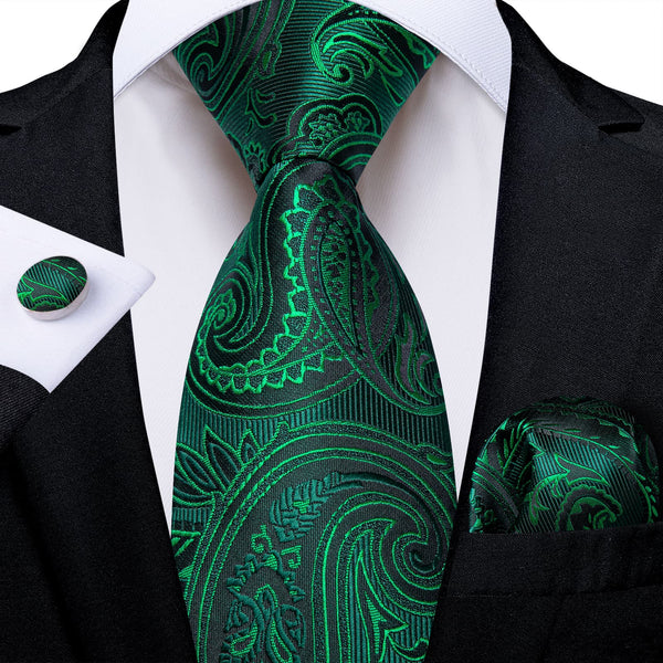 mens silk floral Emerald Green ties handkerchief cufflinks set for mens suit dress