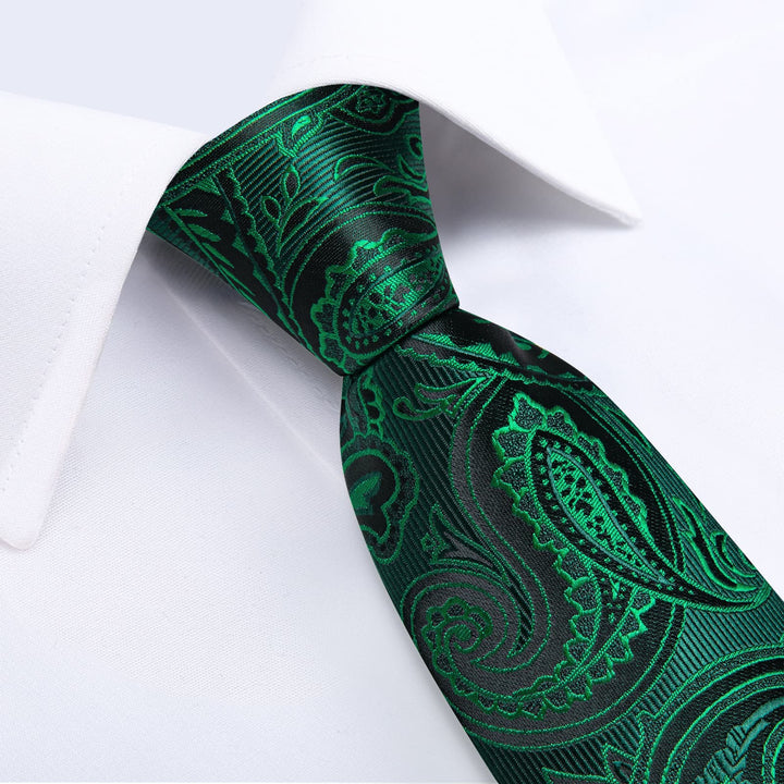 mens silk floral Emerald Green ties handkerchief cufflinks set for mens suit dress