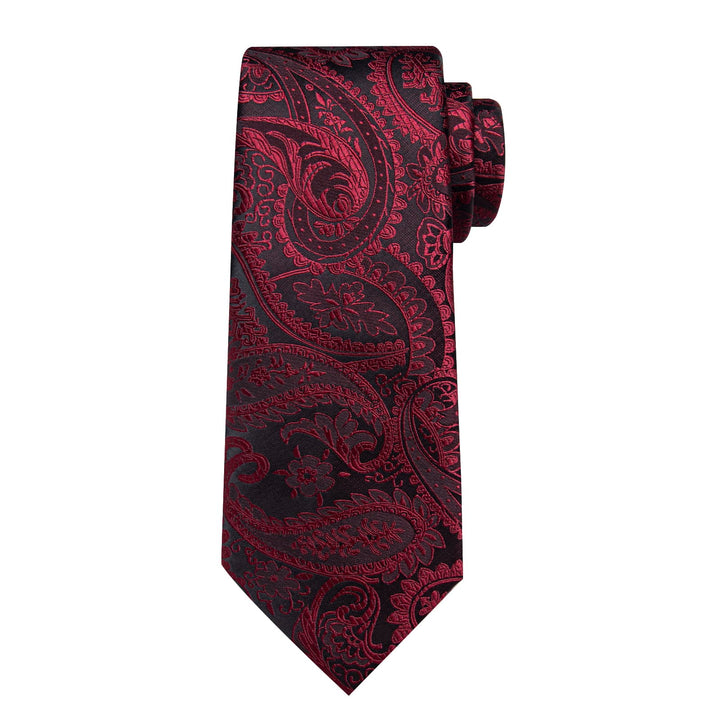 mens silk Paisley Burgundy Red ties pocket square cufflinks set for wedding