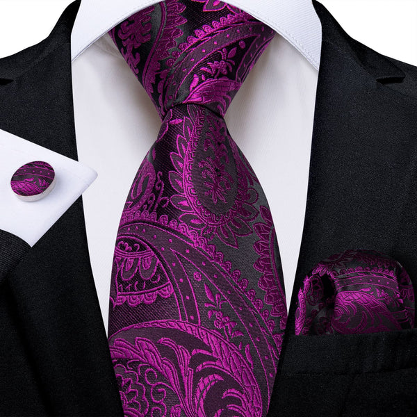 violet purple paisley mens silk ties pocket square cufflinks set for business