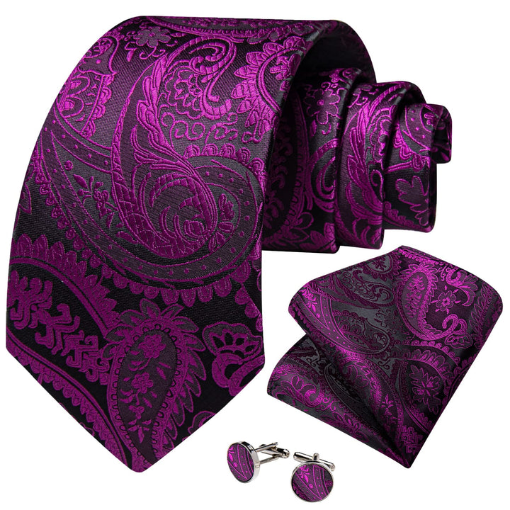 violet purple paisley mens silk ties pocket square cufflinks set for business