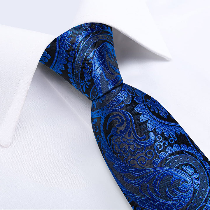 silk mens azure blue paisley ties handkerchief cufflinks set for suit dress