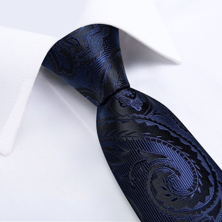 silk deep blue floral wedding ties pocket square cufflinks set for mens suit top