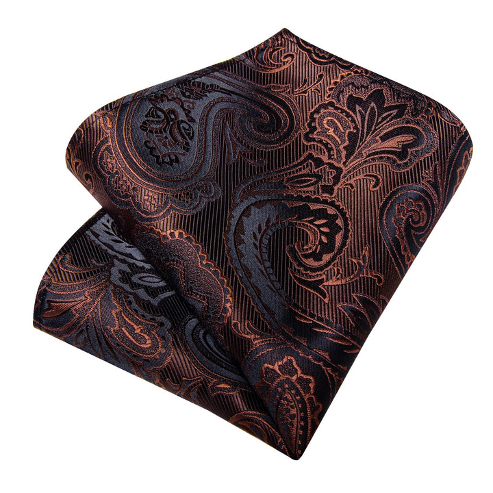 peanut brown paisley silk mens ties handkerchief cufflinks set for business