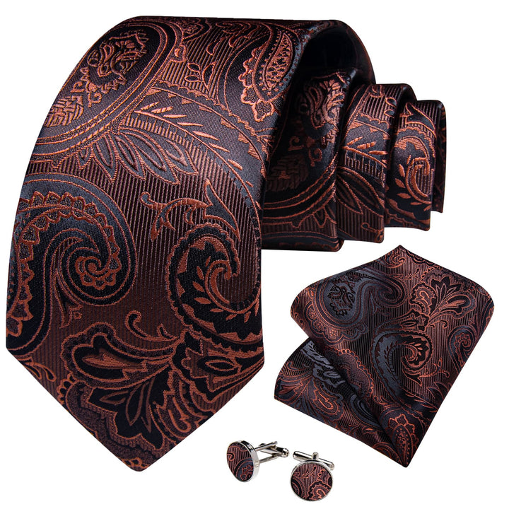 peanut brown paisley silk mens ties handkerchief cufflinks set for business\
