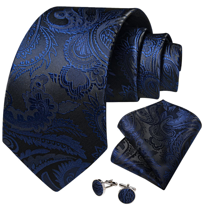 mens silk navy blue floral ties pocket square cufflinks set for office business