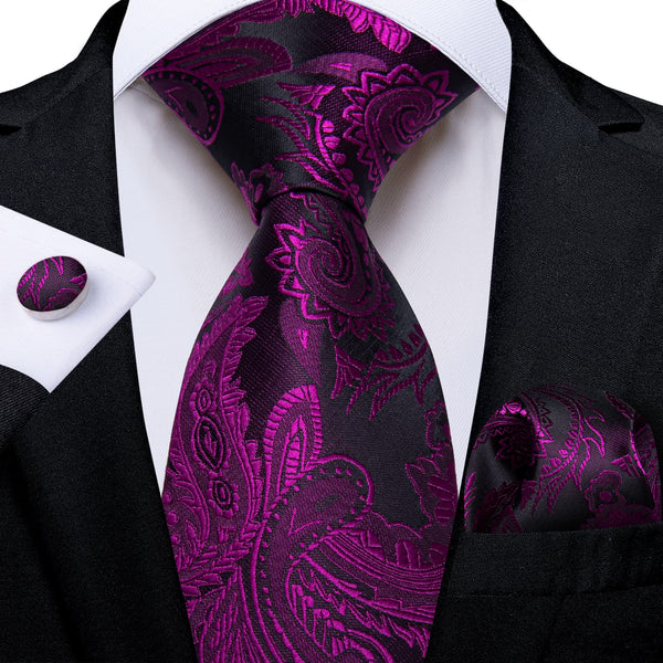 silk mens deep purple floral ties handkerchief cufflinks set 