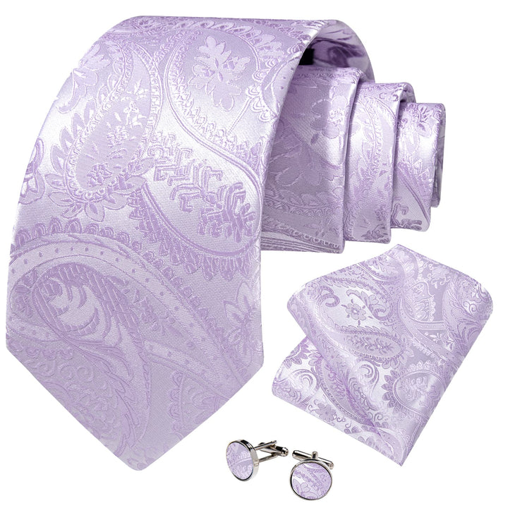 Periwinkle Purple paisley silk mens ties pocket square cufflinks set for wedding