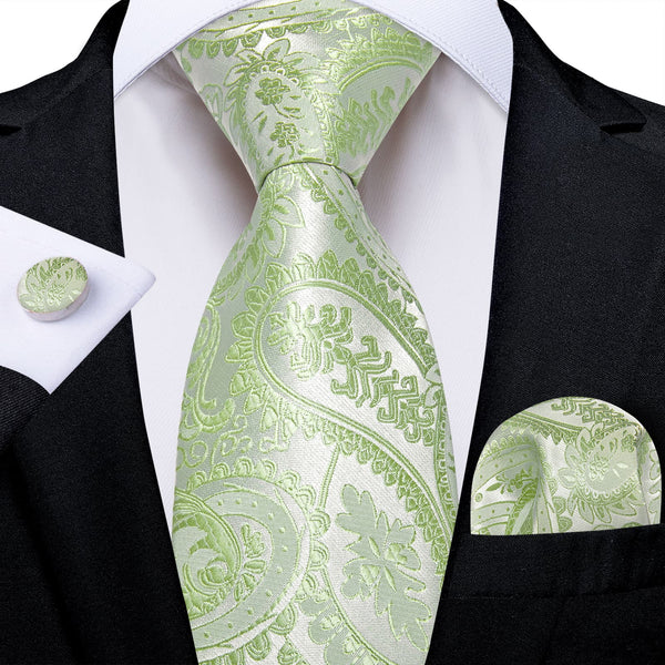  Formal Ties Lime Green Paisley Silk Mens Tie Hanky Cufflinks Set for Tuxedo Dress Suit Business