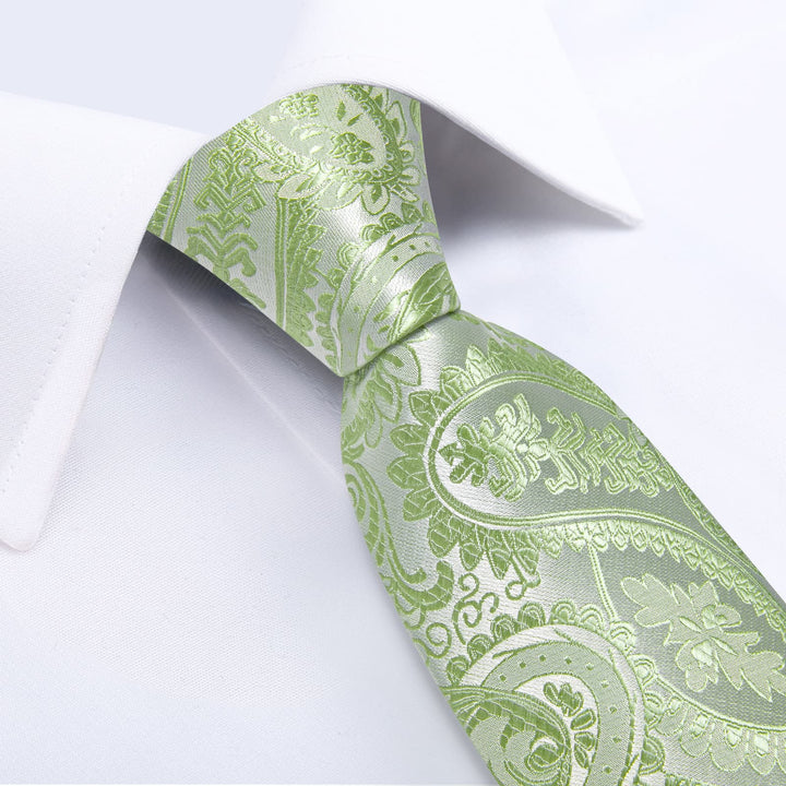 Formal Ties Lime Green Paisley Silk Mens Tie Hanky Cufflinks Set for Tuxedo Dress Suit Business