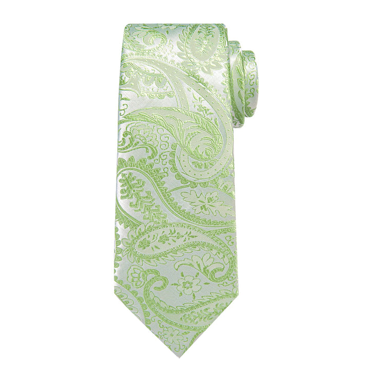 Formal Ties Lime Green Paisley Silk Mens Tie Hanky Cufflinks Set for Tuxedo Dress Suit Business