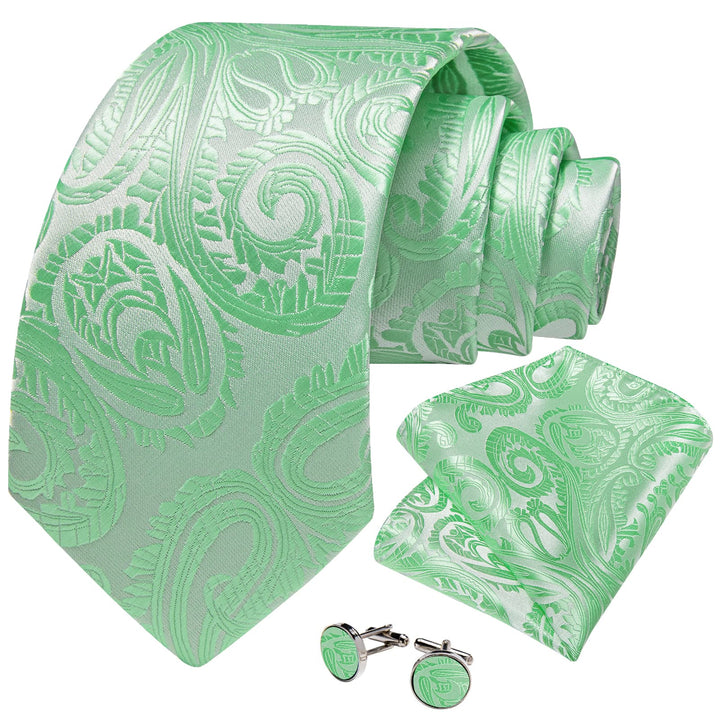 Formal Ties Sea Foam Green Paisley Silk Mens Tie Hanky Cufflinks Set for Tuxedo Dress