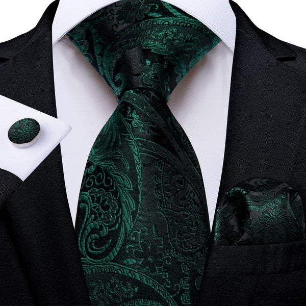 Formal Ties Sapphire Pine Green Paisley Silk Mens Tie Set for Tuxedo Dress