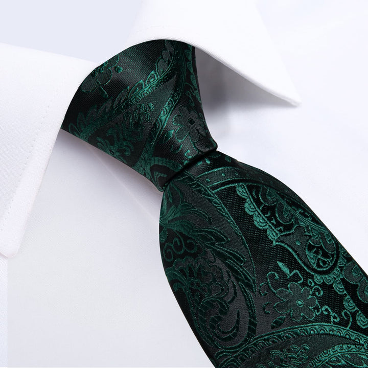 Formal Ties Sapphire Pine Green Paisley Silk Mens Tie Set for Tuxedo Dress