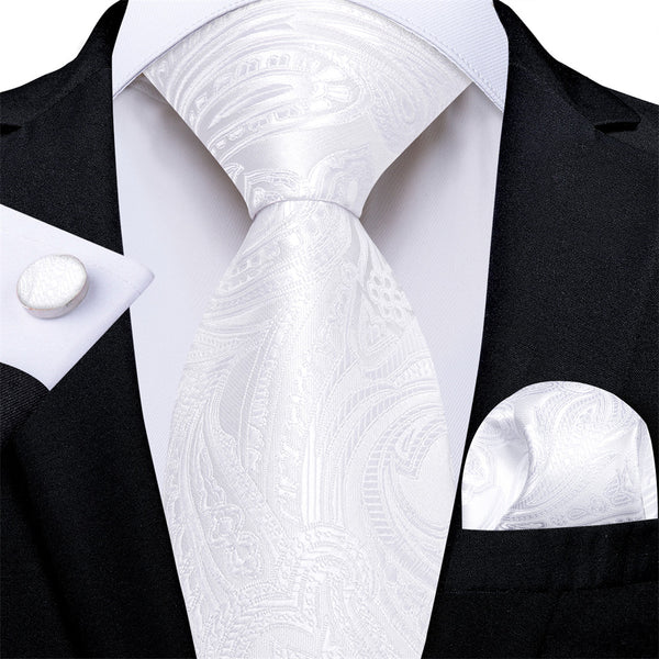 Ties2you Mens Tie White Paisley Necktie Pocket Square Cufflinks Set