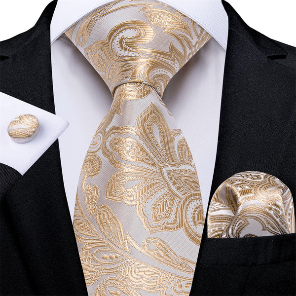 Ties2you Mens Tie Champagne Paisley Necktie Pocket Square Cufflinks Set