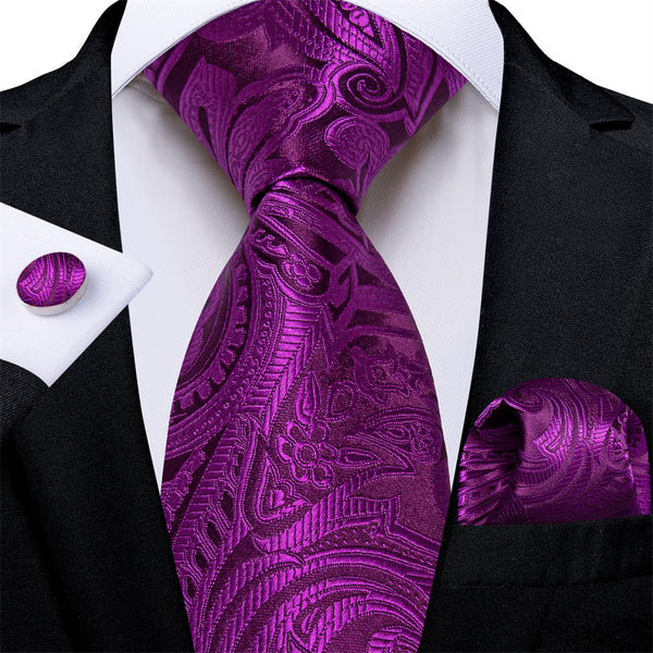 Ties2you Mens Tie Purple Paisley Necktie Pocket Square Cufflinks Set