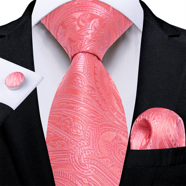 Ties2you Mens Tie Light Pink Paisley Necktie Pocket Square Cufflinks Set