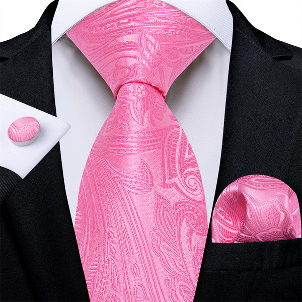 Ties2you Mens Tie Rose Pink Paisley Necktie Pocket Square Cufflinks Set