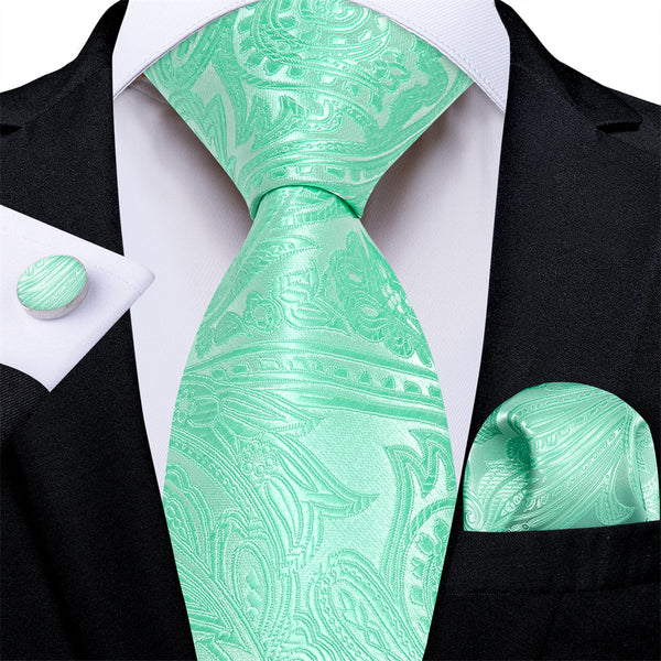 Ties2you Mens Tie Bright Green Paisley Necktie Pocket Square Cufflinks Set