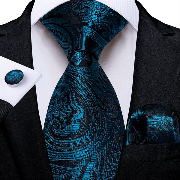 Ties2you Mens Tie Dark Midnight-Blue Paisley Necktie Pocket Square Cufflinks Set