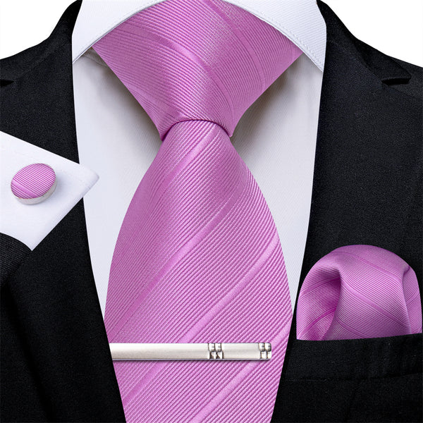 Ties2you Necktie Purple Striped Men's Tie Pocket Square Cufflinks Tie Clip Set