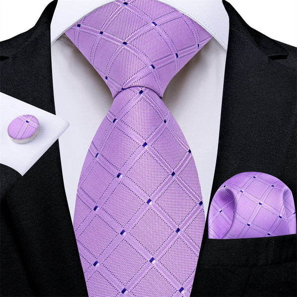 Ties2you Necktie Purple Plaid Men's Tie Pocket Square Cufflinks Set