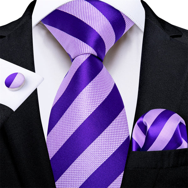 Ties2you Light Purple Striped Men's Tie Hanky Cufflinks Set
