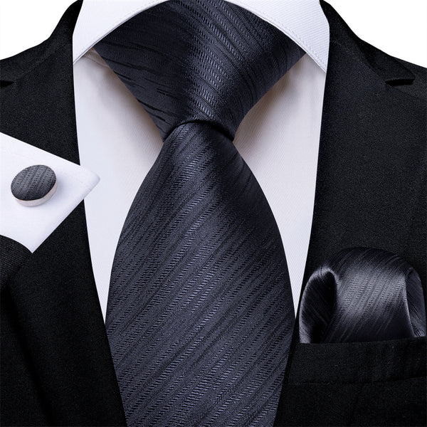 Ties2you Black Fine Striped Men's Tie Hanky Cufflinks Set