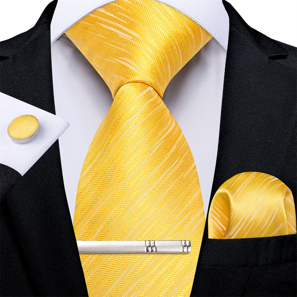 Ties2you Yellow Fine Striped Men's Tie Hanky Cufflinks Tie Clip Set