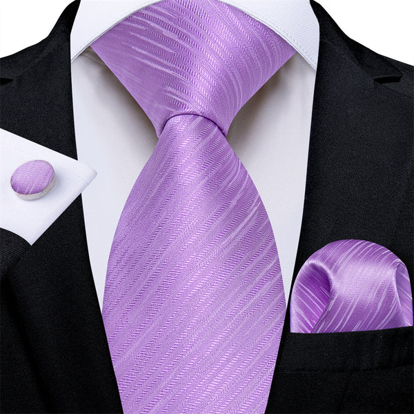 Ties2you Light Purple Fine Striped Men's Tie Hanky Cufflinks Set